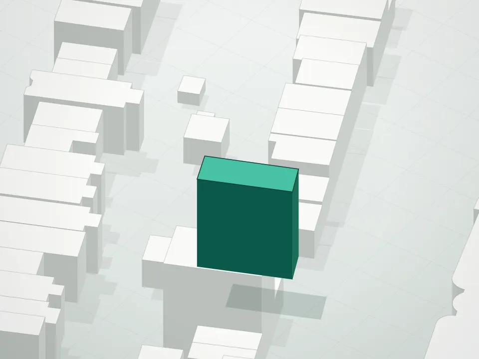3D massing drawing of 81 Mcguinness Condominium and neighboring buildings
