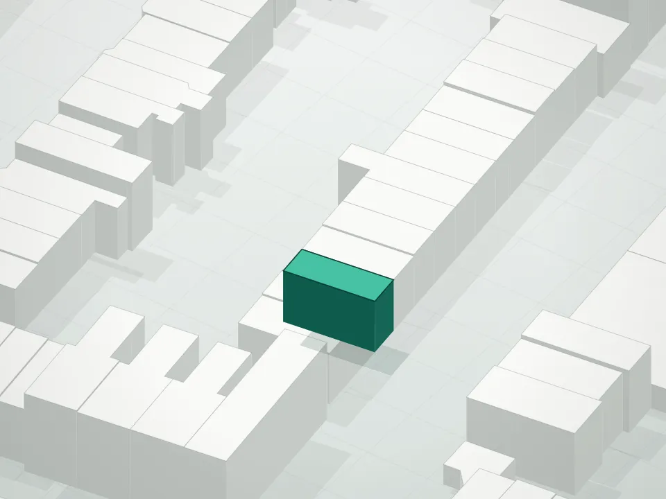 3D massing drawing of 285 Kingsland Avenue Condominium and neighboring buildings