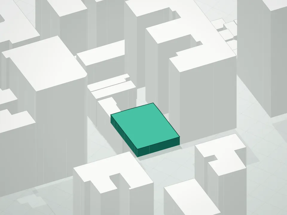 3D massing drawing of 2505 Broadway Condominium and neighboring buildings