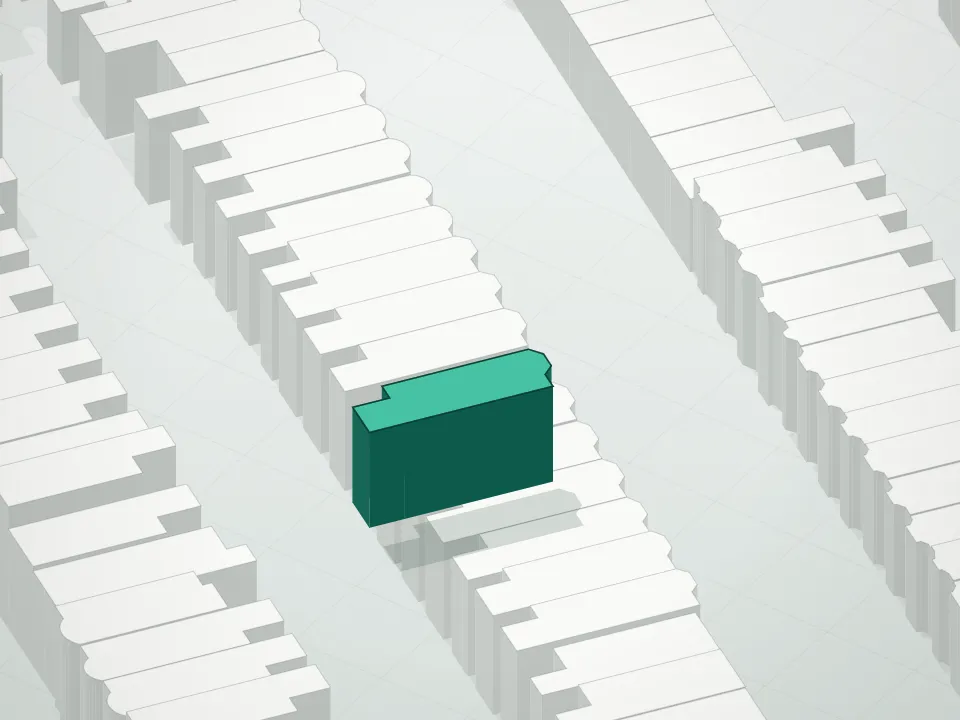 3D massing drawing of 486 1st Street Condominium and neighboring buildings