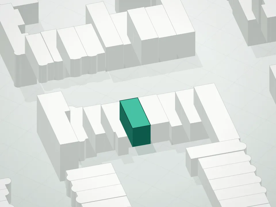 3D massing drawing of 5811 6th Avenue Condominium and neighboring buildings