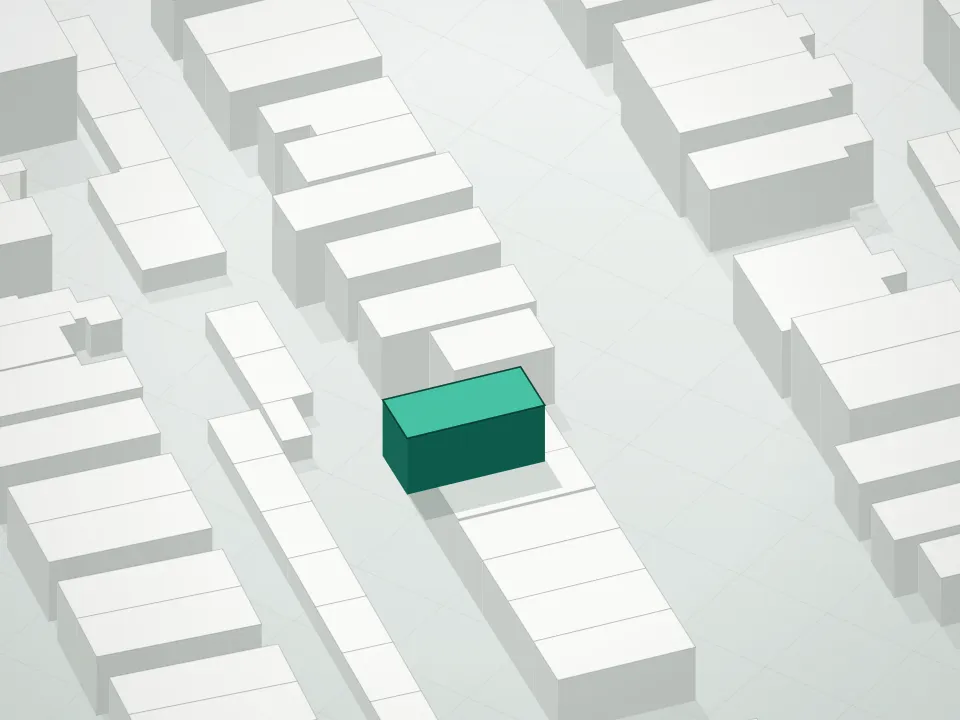 3D massing drawing of 14-38 31st Road Condominium and neighboring buildings