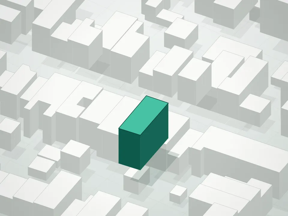 3D massing drawing of 108 Jackson Condominium and neighboring buildings