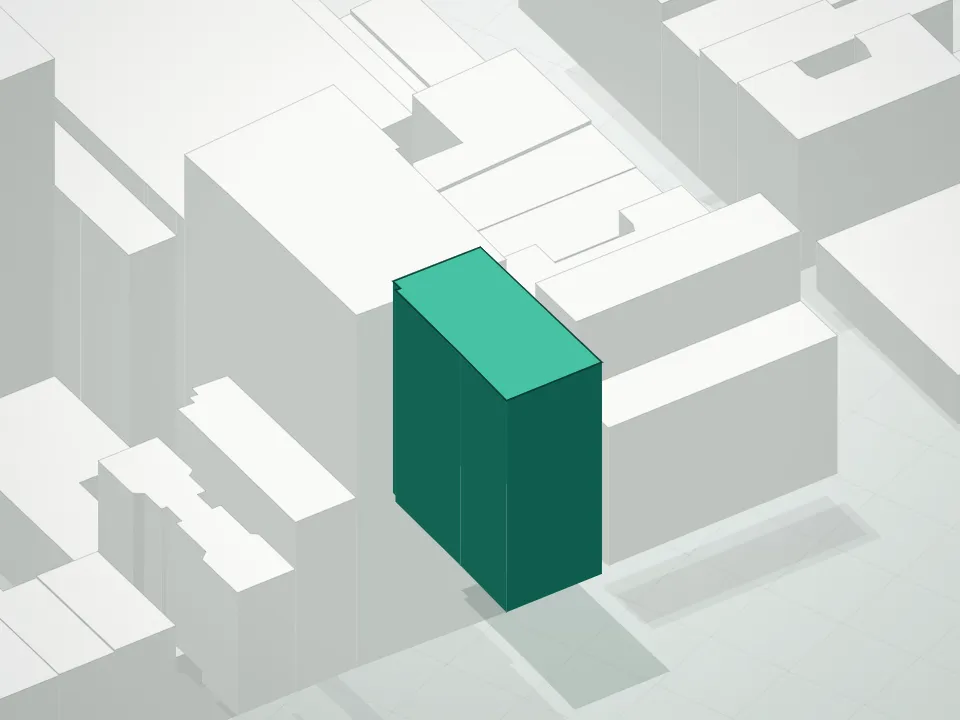3D massing drawing of 175 Chrystie Street Condominium and neighboring buildings