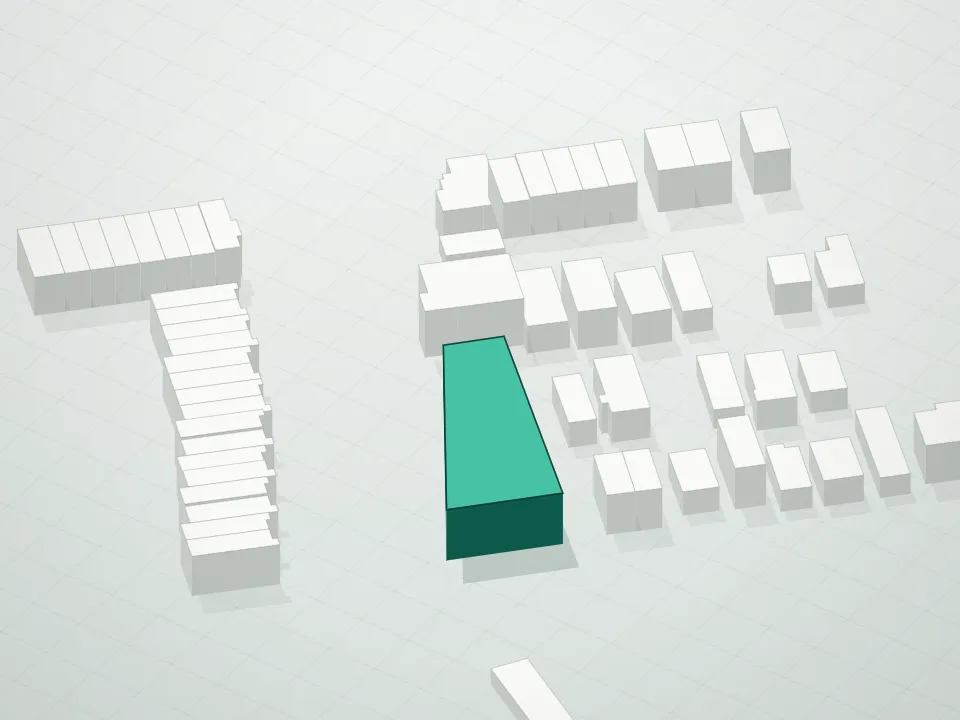 3D massing drawing of 375 Sand Lane Condominium and neighboring buildings