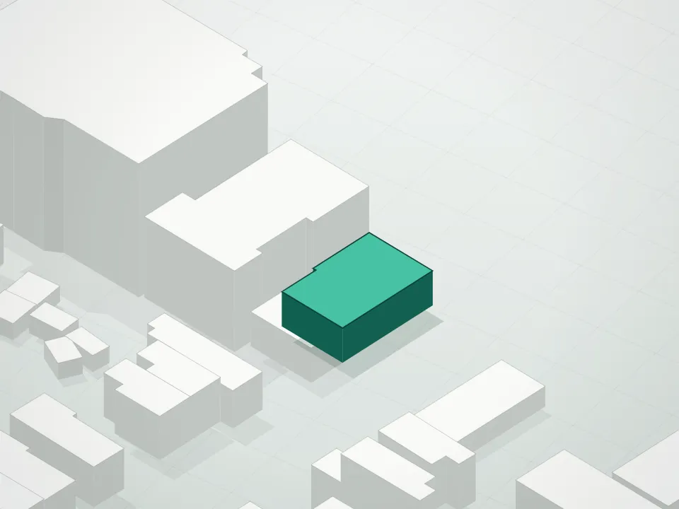3D massing drawing of Goldstone Condominium and neighboring buildings