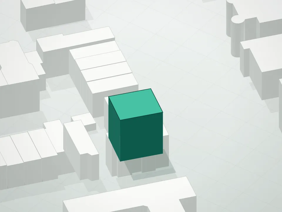3D massing drawing of 1404 Bushwick Avenue Condominium and neighboring buildings