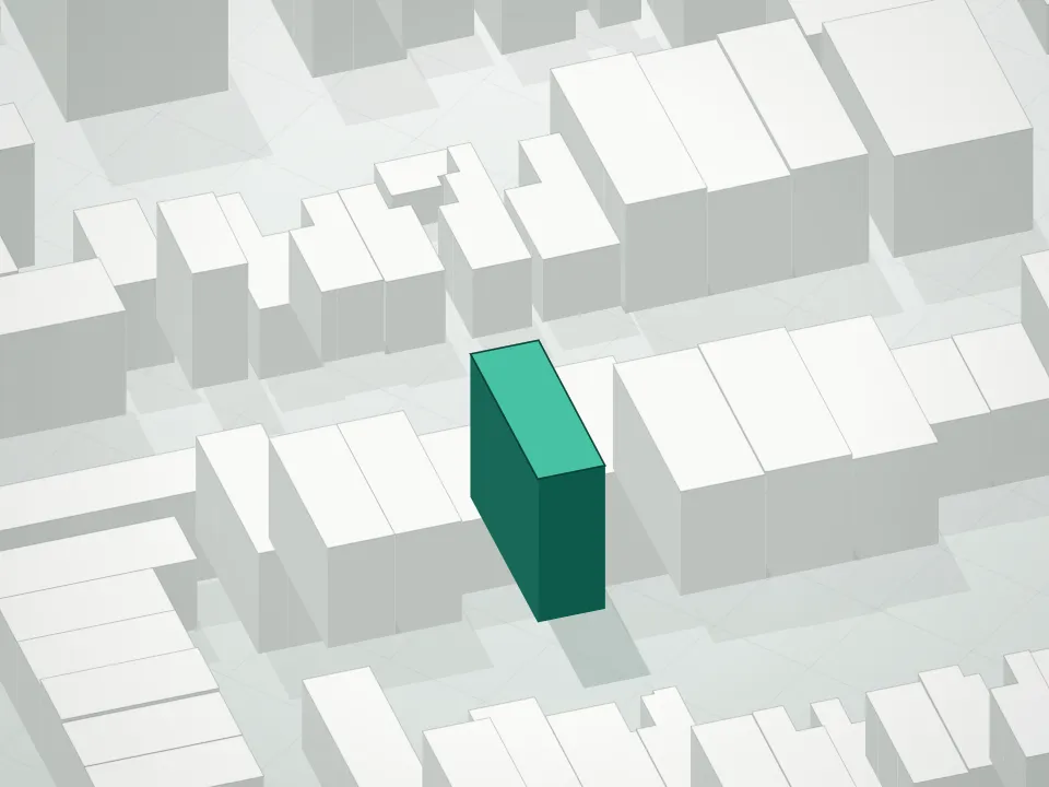3D massing drawing of 54 Himrod Street Condominium and neighboring buildings