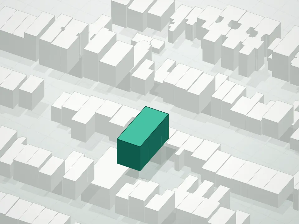3D massing drawing of 120 Java Street Condominium and neighboring buildings