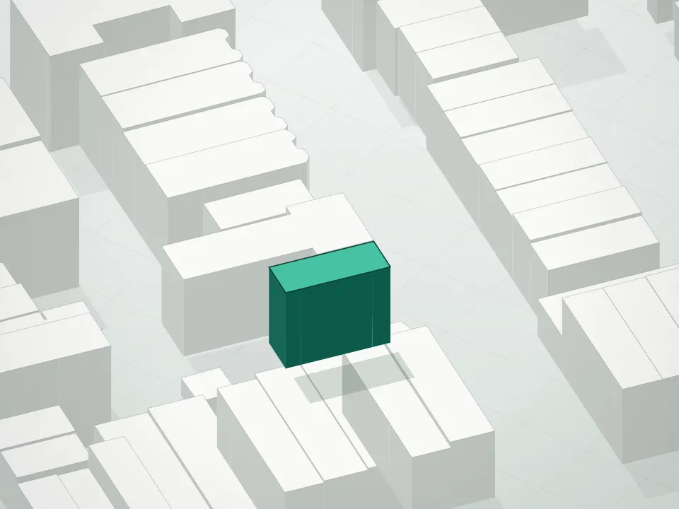 3D massing drawing of 270 12th Street Condominium and neighboring buildings