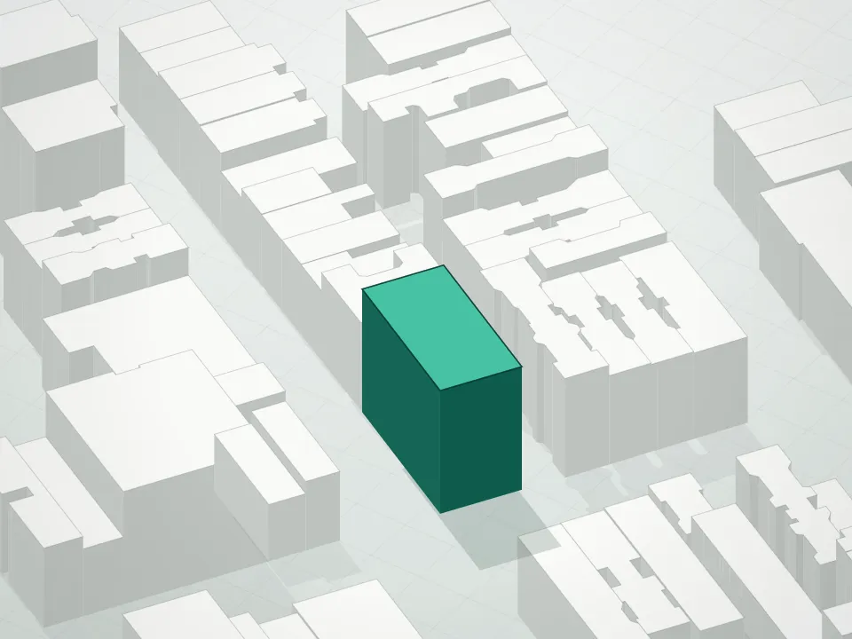 3D massing drawing of 45 East 7th Street Condominium and neighboring buildings