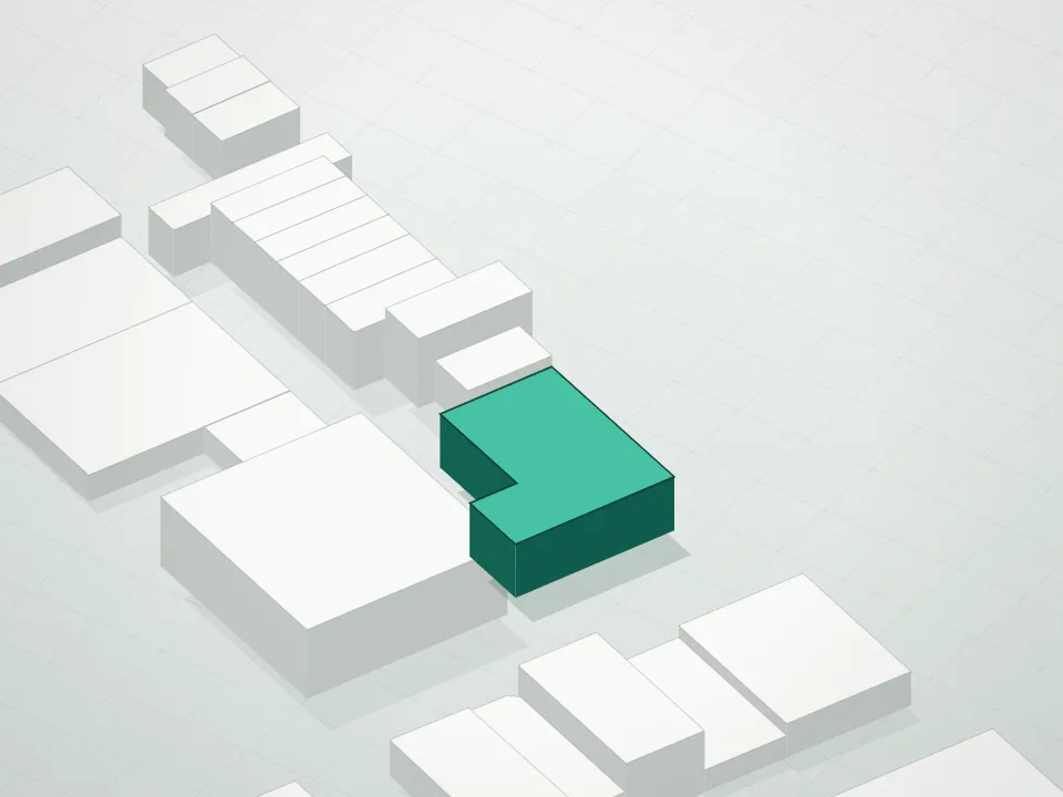 3D massing drawing of Huntington Condominium and neighboring buildings
