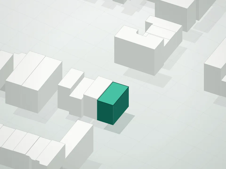3D massing drawing of 840 Halsey Street Condominium and neighboring buildings