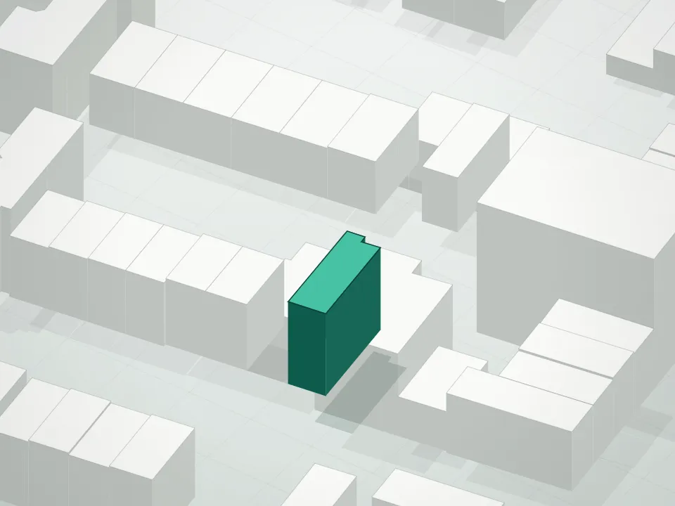 3D massing drawing of 149 Quincy Street Condominium and neighboring buildings