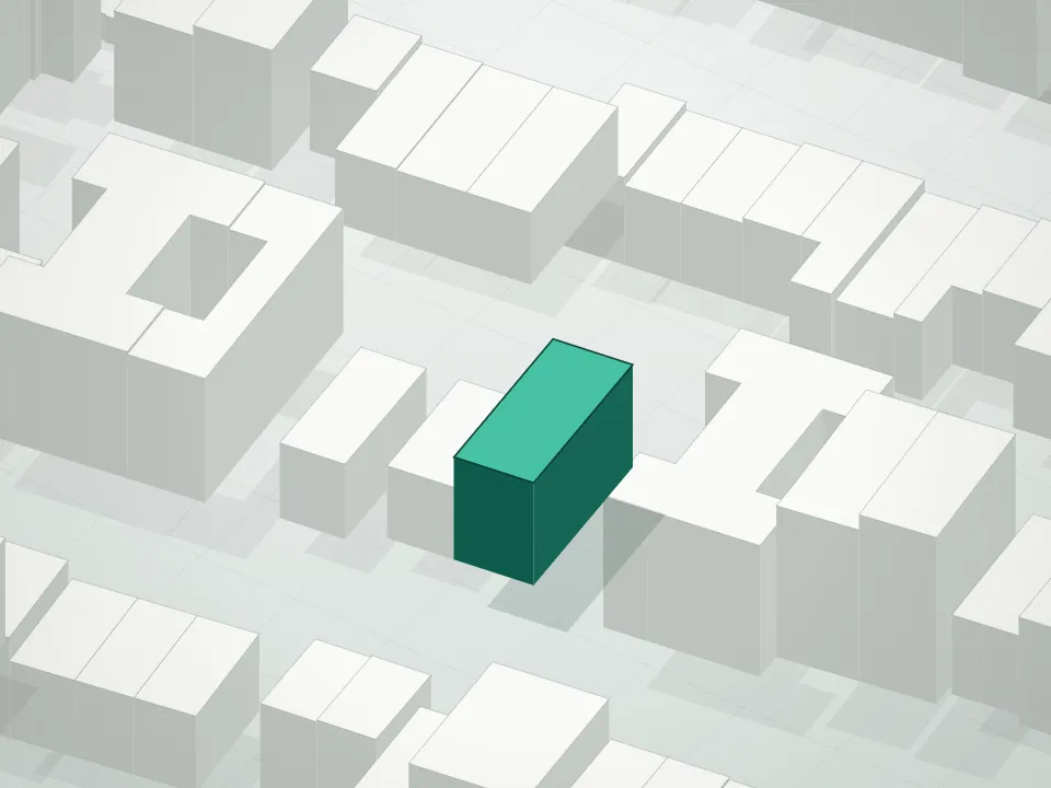 3D massing drawing of 725 Lafayette Avenue Condominium and neighboring buildings