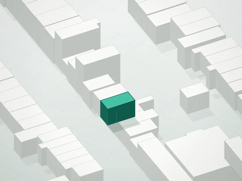 3D massing drawing of 103 Douglass Street Condominium and neighboring buildings