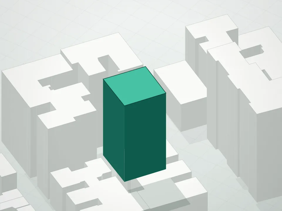 3D massing drawing of 212 West 93rd Street Condominium and neighboring buildings