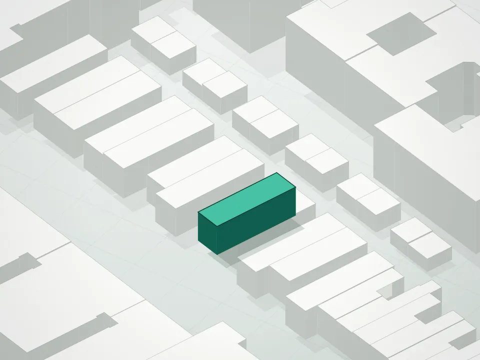 3D massing drawing of 1019 President Street Condominium and neighboring buildings