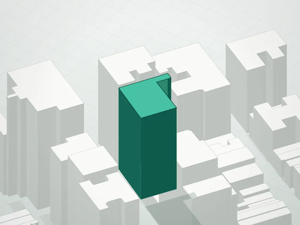 3D massing drawing of 109 East 79 and neighboring buildings