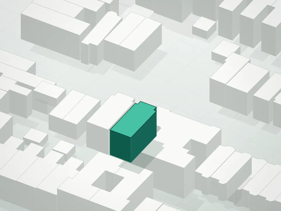 3D massing drawing of 246 Maple Street Condominium and neighboring buildings