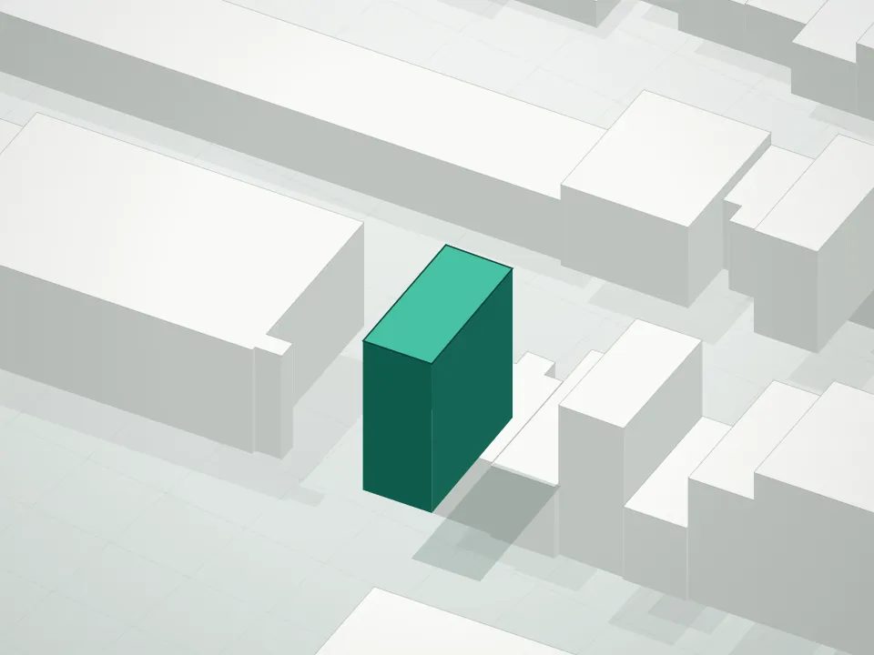 3D massing drawing of 141 Green Street Condominium and neighboring buildings