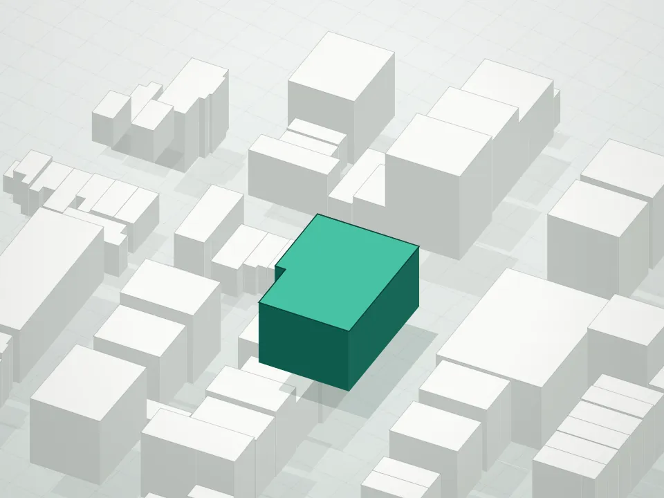 3D massing drawing of 814 Bedford Avenue Condominium and neighboring buildings