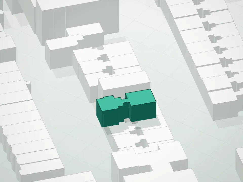 3D massing drawing of 832 40th Street Condominium and neighboring buildings