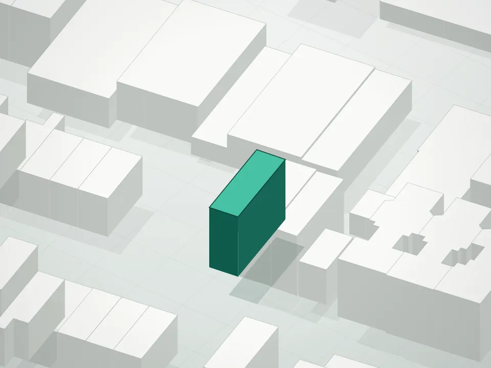 3D massing drawing of 93 Quincy Street Condominium and neighboring buildings