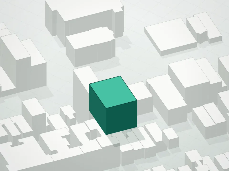 3D massing drawing of Arch 31 Condominium and neighboring buildings