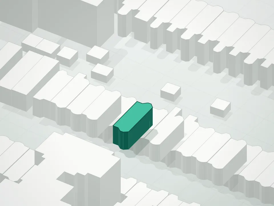 3D massing drawing of 131 Martense Condominium and neighboring buildings