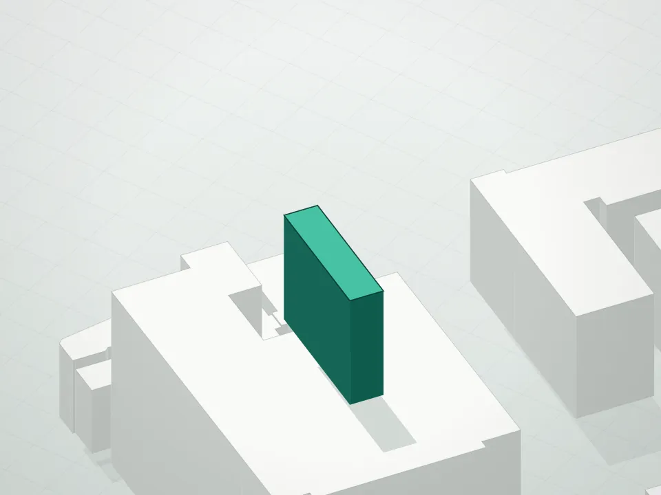 3D massing drawing of One St. Nicholas Park Condominium and neighboring buildings