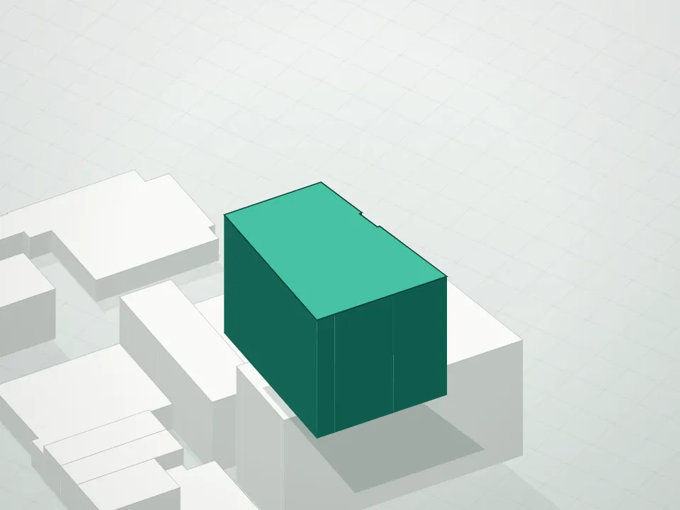 3D massing drawing of Blvd Condominiums (F/K/A The Denary Condominiums) and neighboring buildings