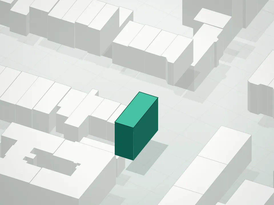 3D massing drawing of 778 Marcy Condominium and neighboring buildings