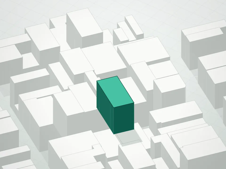 3D massing drawing of 47-49 Greene Street Condominium and neighboring buildings