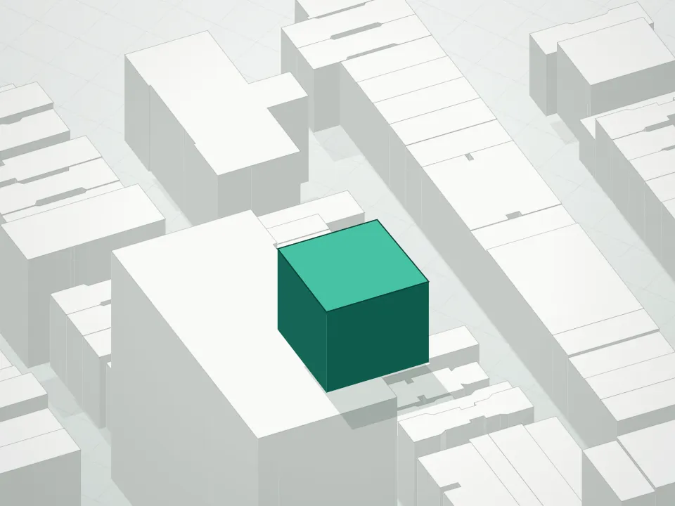 3D massing drawing of Manor82 Condominium and neighboring buildings