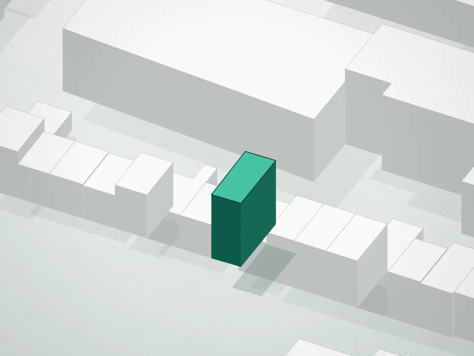 3D massing drawing of 179 Gates Avenue Condominium and neighboring buildings