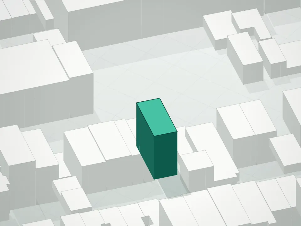 3D massing drawing of 394 Harman Street Condominium and neighboring buildings