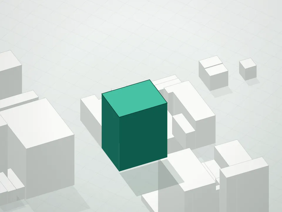 3D massing drawing of 101 West 14th Street Condominium and neighboring buildings