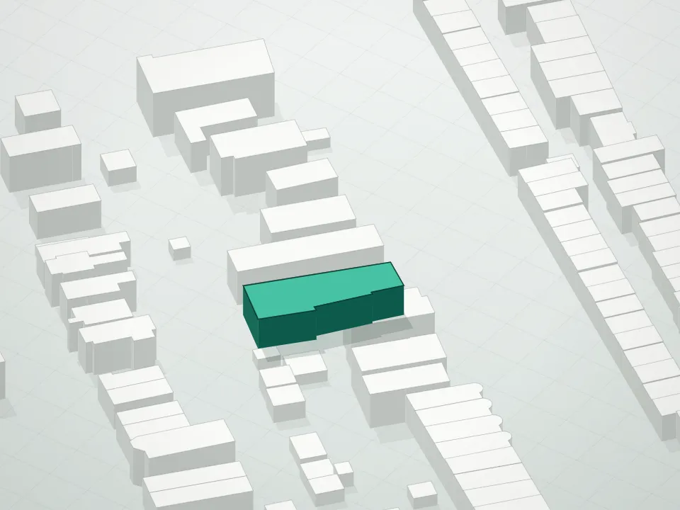 3D massing drawing of 1654 84th Street Condominium and neighboring buildings