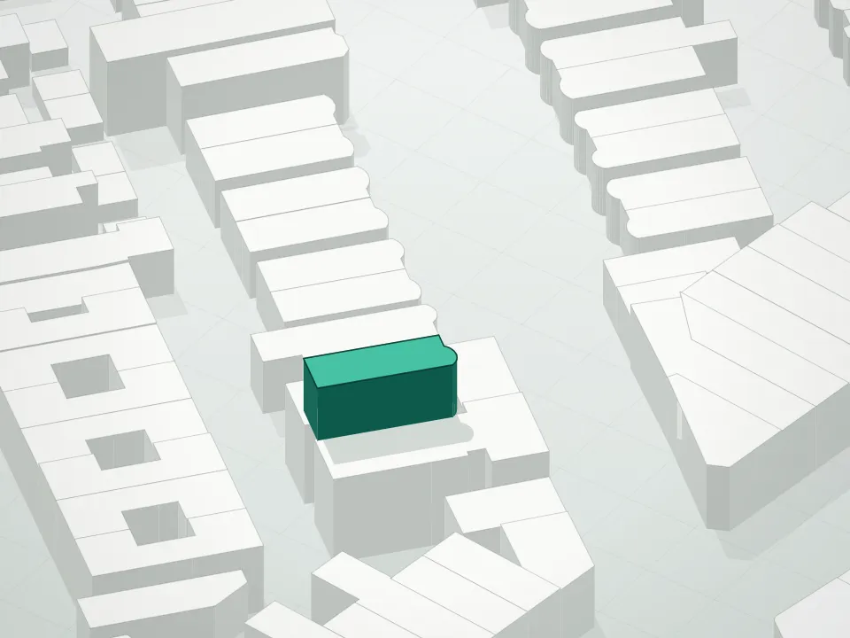 3D massing drawing of 1258 54th Street Condominium and neighboring buildings