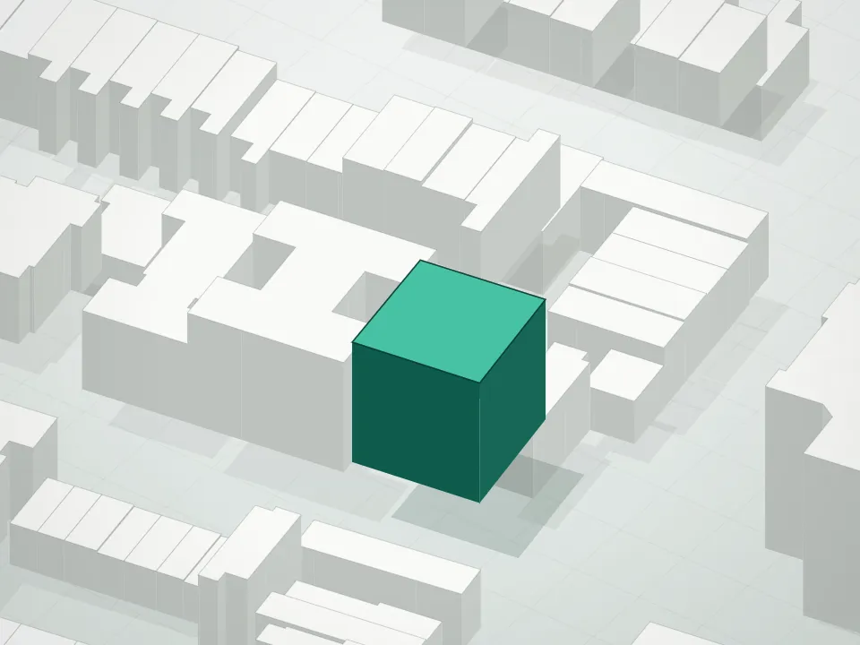 3D massing drawing of Willart Condominium and neighboring buildings