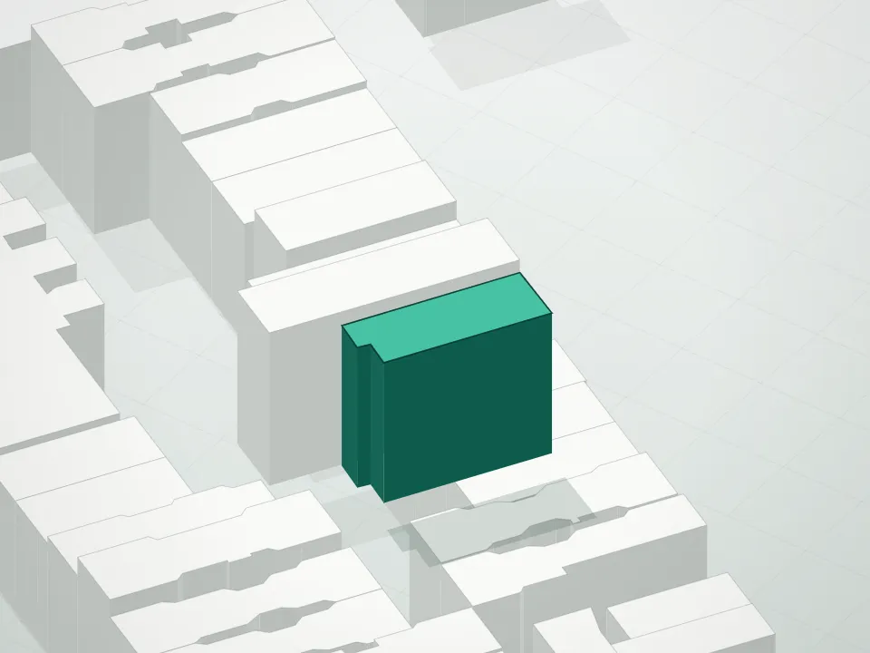 3D massing drawing of 422 West 49th Street Condominium and neighboring buildings
