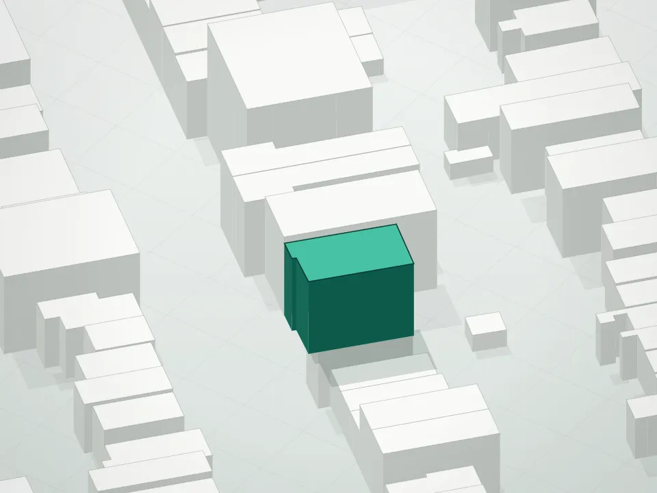 3D massing drawing of 327 20th Street Condominium and neighboring buildings