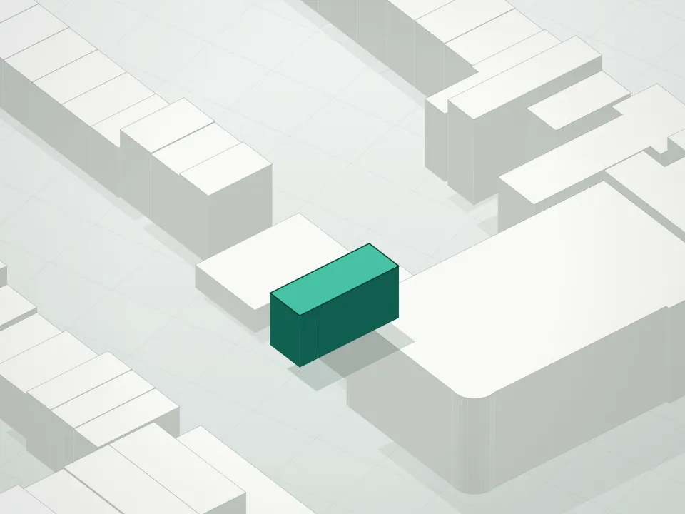 3D massing drawing of 1007 Bergen Street Condominium and neighboring buildings