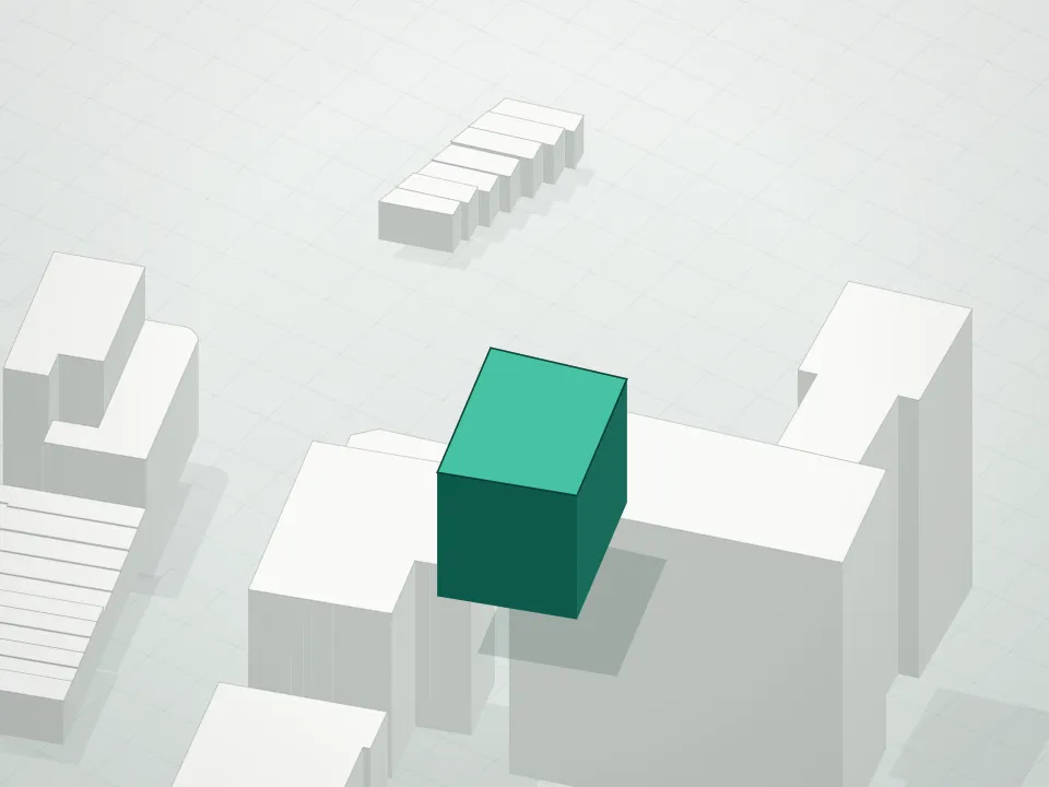 3D massing drawing of Northern Tower Condominium and neighboring buildings