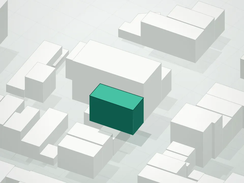 3D massing drawing of 383 Manhattan Avenue Condominium and neighboring buildings