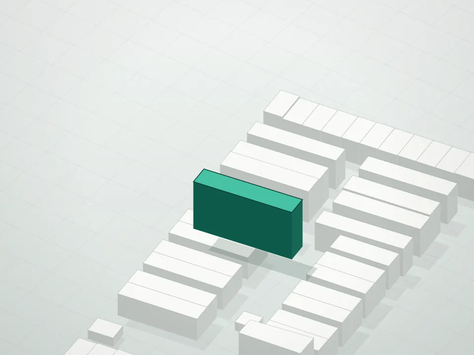 3D massing drawing of 2769a East 15th Street Condominium and neighboring buildings