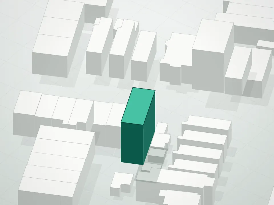 3D massing drawing of 89 Property Condominium and neighboring buildings