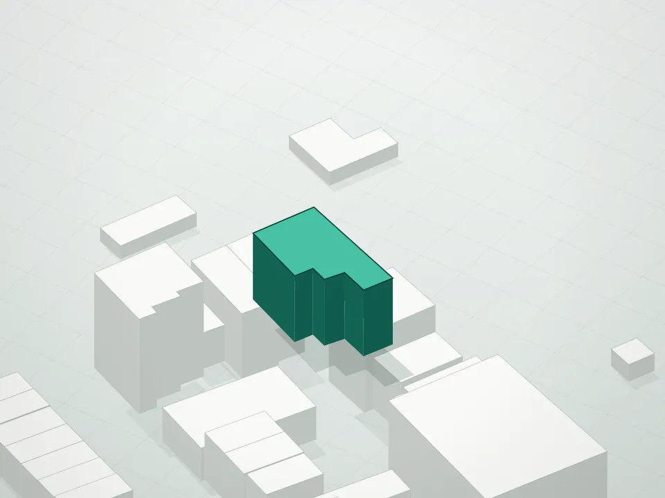 3D massing drawing of 63 Columbia Street Condominium and neighboring buildings