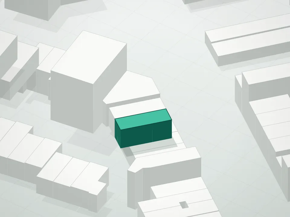 3D massing drawing of 1122 & 1126 Lafayette Avenue Condominium and neighboring buildings